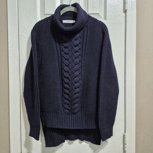 Women's N / NICHOLAS Navy Cable Knit Turtleneck Sweater Size 8